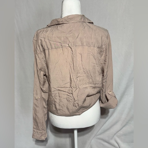 Thread & Supply Smoke Rose Color Tie Front Blouse with Notched Collar Size Large - Picture 5 of 6